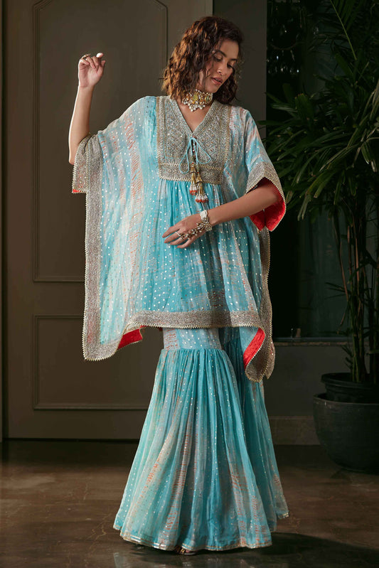 Aqua Kaftan & Gharara Set