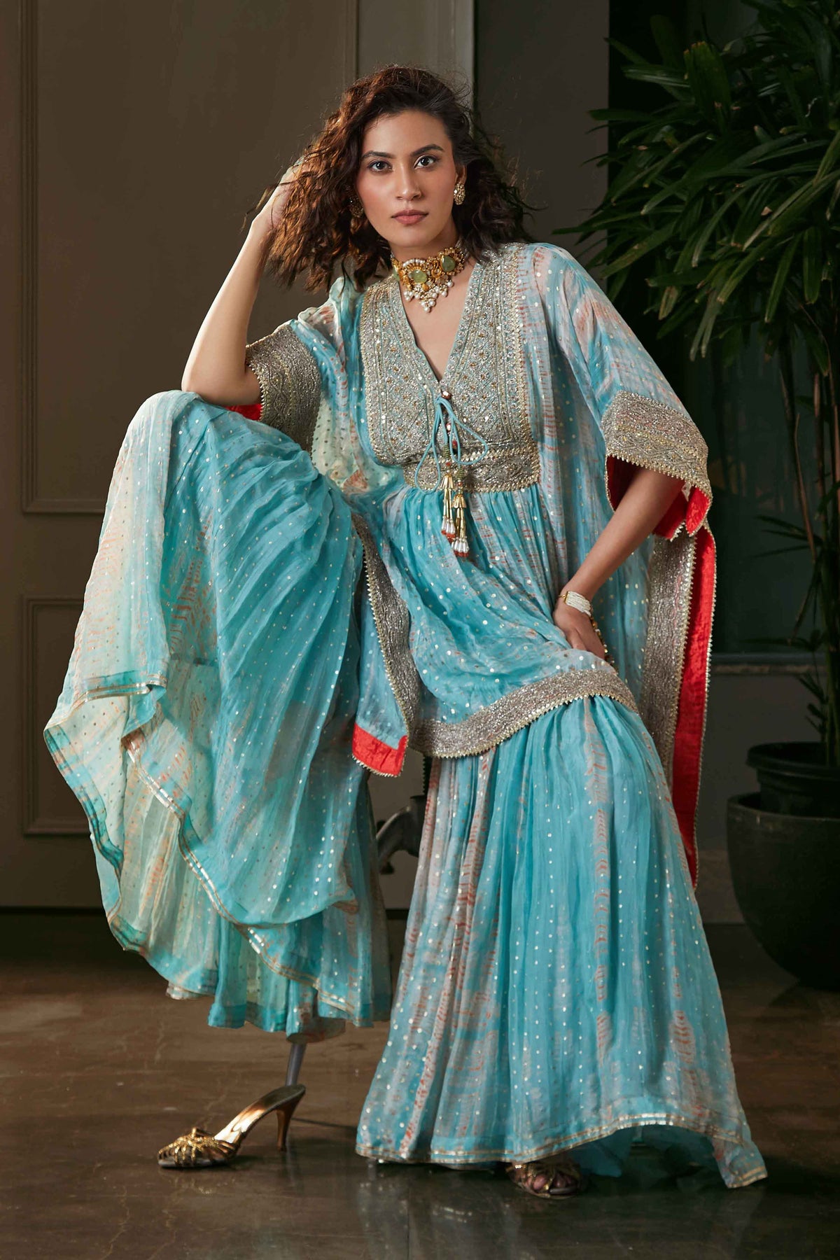 Aqua Kaftan & Gharara Set
