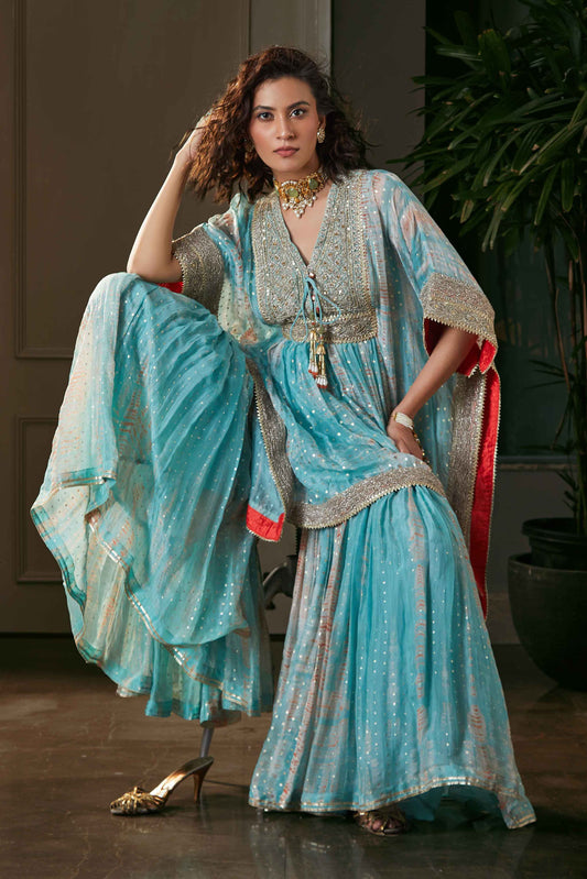 Aqua Kaftan & Gharara Set