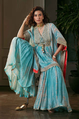 Aqua Kaftan & Gharara Set