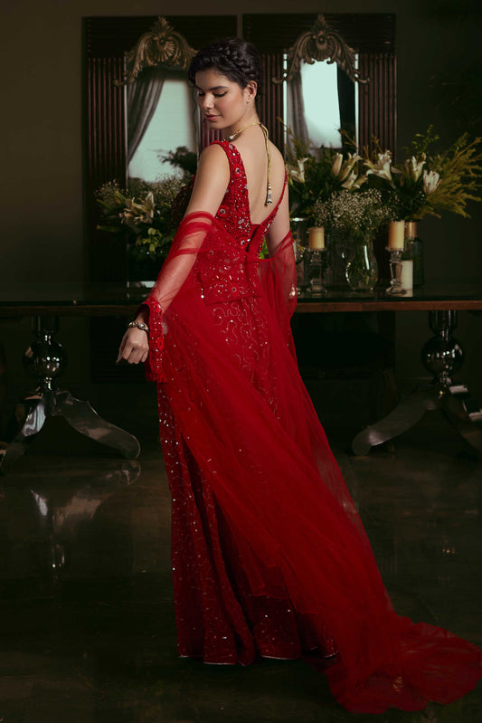 Red Corset & Wide Leg Pants Set