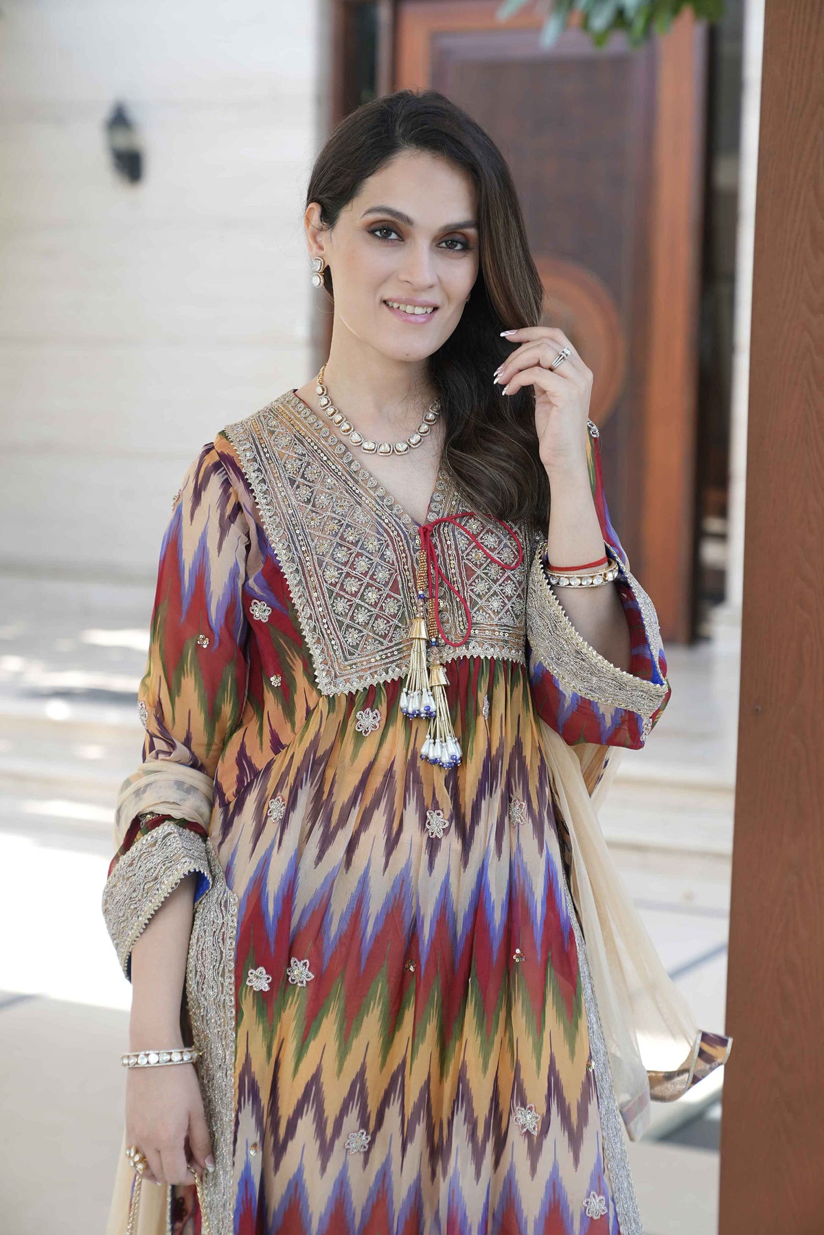 Multi-Coloured Ikat Kurta Set